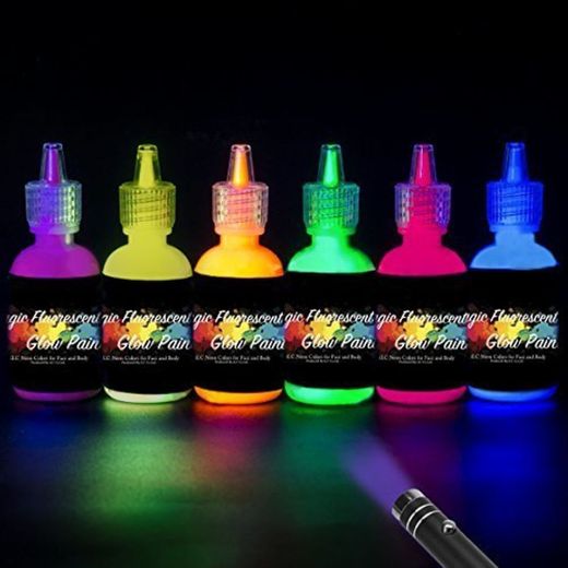 [6 X 28 ml.]iLC Pintura Corporal Pintar Neón Fluorescente Color UV Luz