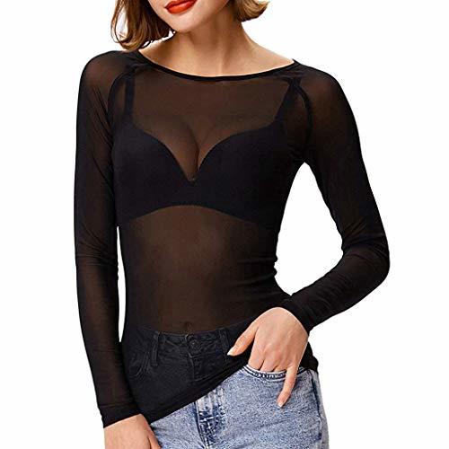 Product beautyjourney Blusa de Malla de Mujer Transparente Camisetas de Manga Larga con