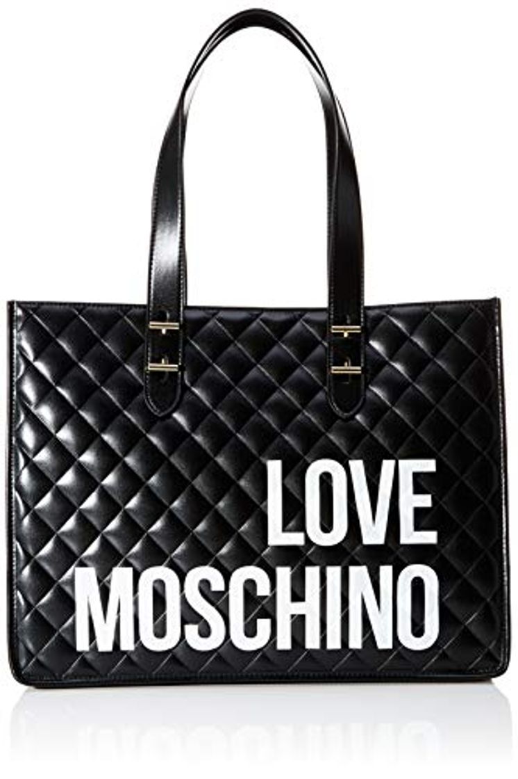 Lugares Love Moschino Borsa Quilted Nappa PU, Bolso tipo tote para Mujer, Negro