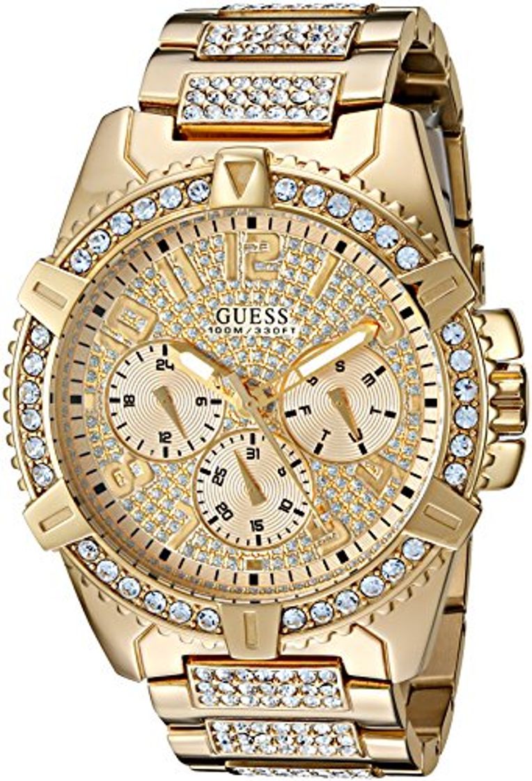 Moda GUESS Men's Stainless Steel Multifunction Crystal Accented Watch, Color: Gold-Tone