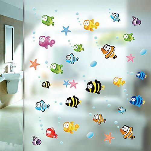 Zooarts Ocean Sea Bubble Fishes Removable Space Bathroom Window Wall Sticker Decals