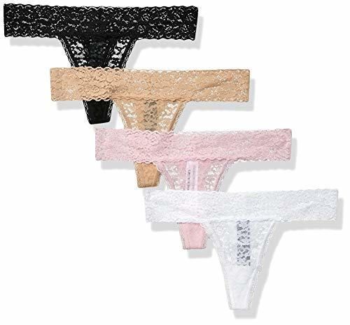 Amazon Essentials 4-Pack Lace Stretch Thong Panty Underwear, Neutral Mix, US L