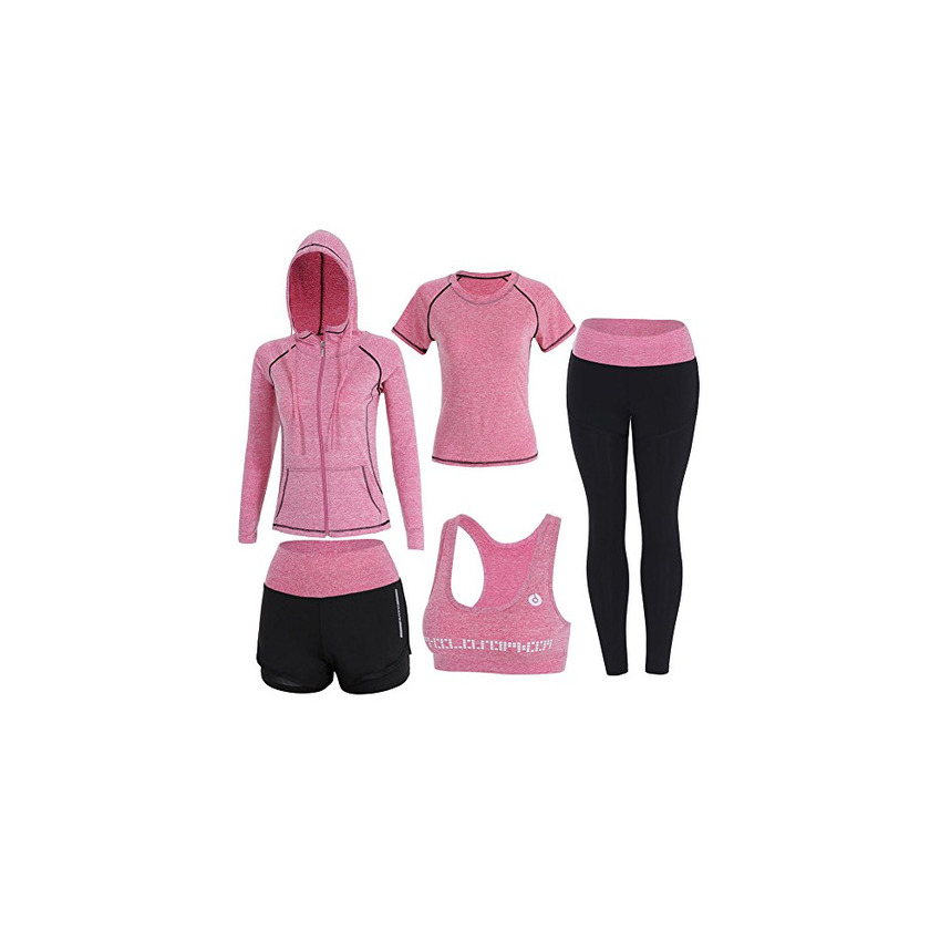 Social BOTRE 5 Piezas Conjuntos Deportivos para Mujer Chándales Ropa de Correr Yoga
