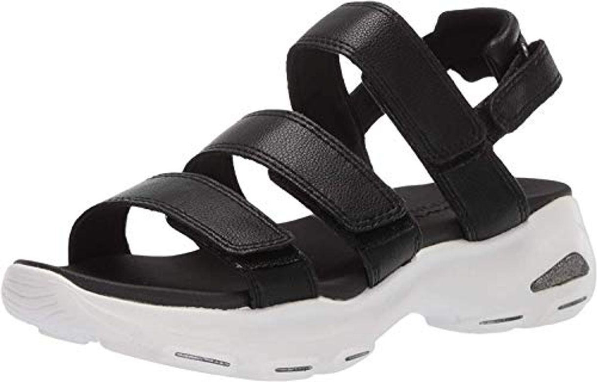 Social Skechers D'Lites Ultra-Fab Life, Sandalias de Punta Descubierta Mujer, Negro