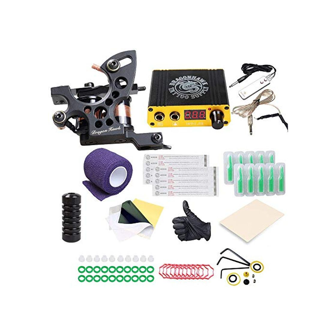Social DragonHawk Beginner Tattoo Kit 1 Pro Tattoo Machine Gun Power Supply Starter