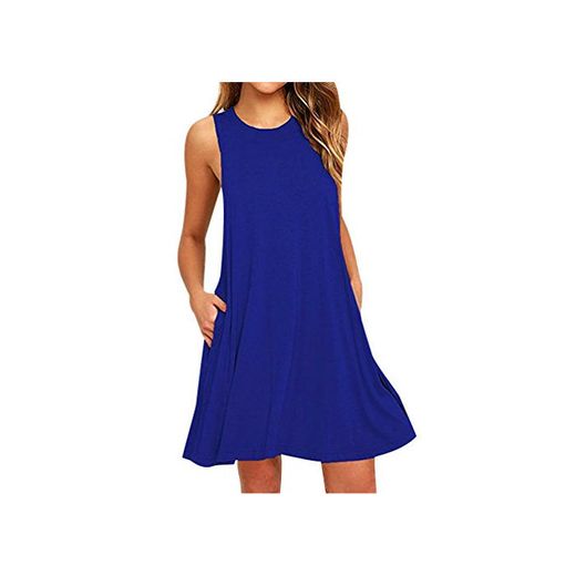 ISSHE Vestidos Mujer Vestido Cortos Diarios Verano Casuales Informales Vestidos Camiseros Sin