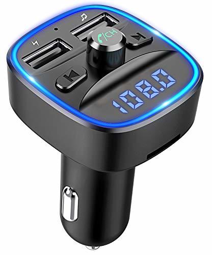 Social Cocoda Transmisor FM Bluetooth, [Luz de Anillo Azul] Manos Libres para Coche,