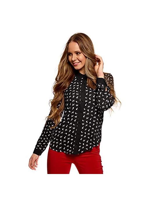 Product oodji Ultra Mujer Blusa Estampada de Gasa, Negro, ES 40