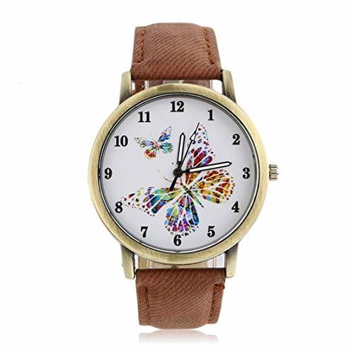 Social Reloj de Pulsera Mujer Dorado Cáscara Redonda Mariposa Reloj de Cuarzo Denim