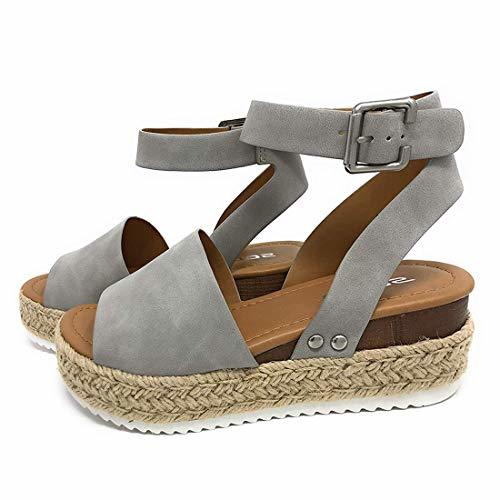 Social Pulchram Sandalias Mujer Verano 2019 cáñamo Fondo Grueso Sandalias Punta Abierta Cuero