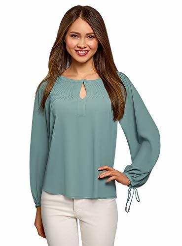 Fashion oodji Collection Mujer Blusa Ancha con Lazos en los Puños, Verde, ES