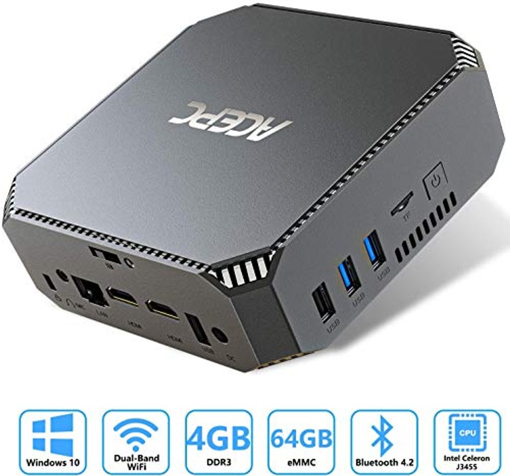 Productos ACEPC Mini PC,Intel Celeron J3455 Window 10 Pro Tragbarer Mini computadora, 4GB