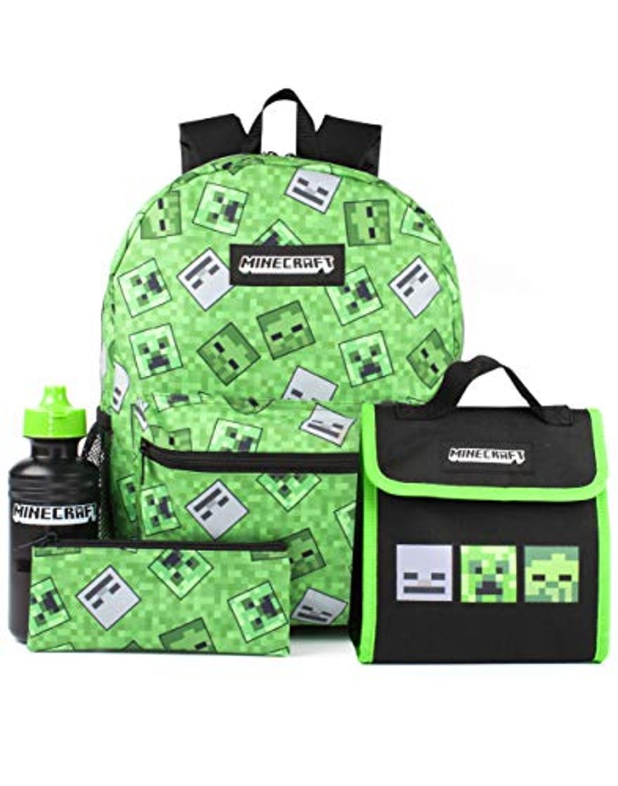 Social Minecraft Mochila enredadera de 4 piezas de Niños Escuela Verde Mochila Set