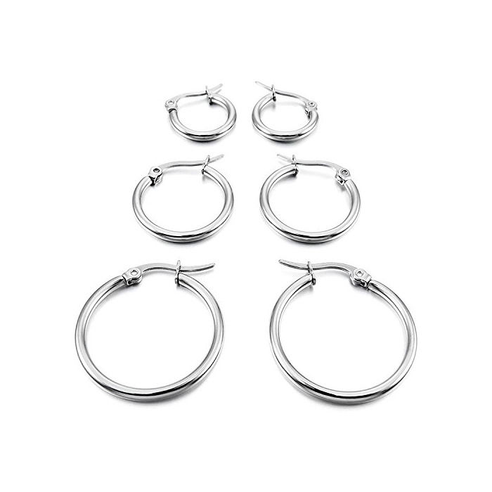 Product TOOGOO 3 pares 15mm 20mm 25mm Acero Inoxidable Aro Hoop Huggie Pendientes