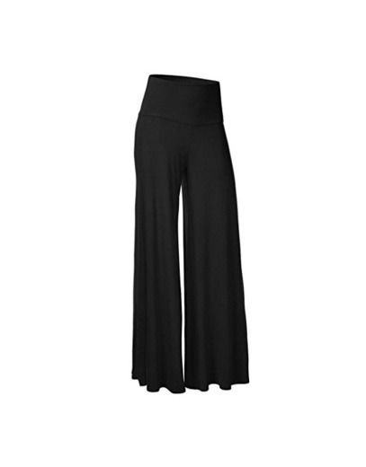 ZKOO Mujeres Ancho Pierna Palazzo Pantalones Cintura Elástica Holgados Flojos Suave Casual