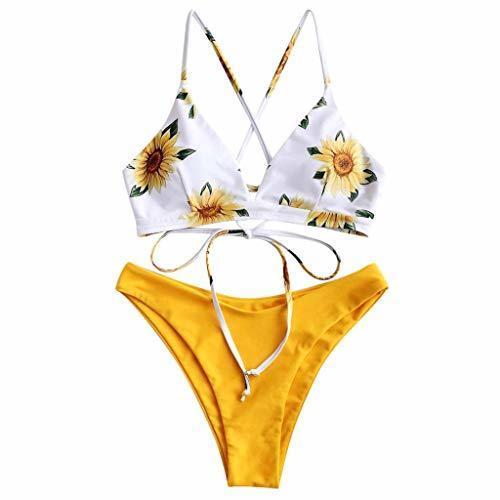 Social Bikini Mujer Push Up Traje de baño Fresco con Estampado de Girasol