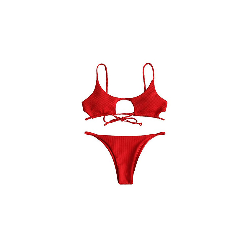 Social ZAFUL Conjunto de bikini con correa de espagueti sexy para mujer Rojo