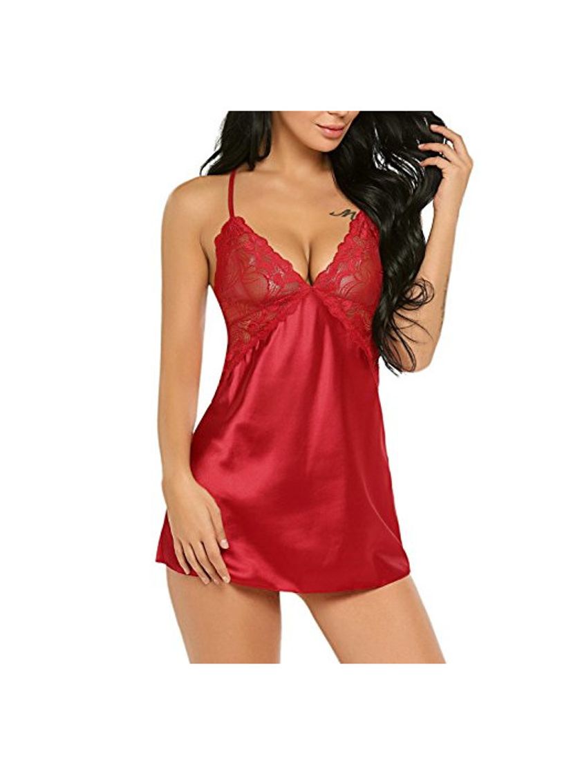 Social Avidlove Mujer Pijama Corta Sexy Lencería Noche Correa Encaje Malla(Rojo XXL)
