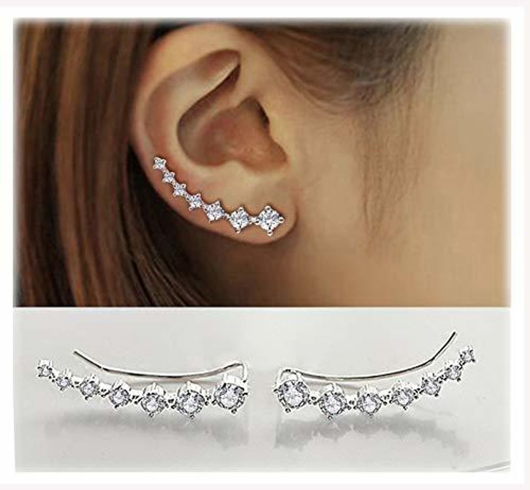 Social 7 Cristales Ear Cuffs Hoop Climber S925 Sterling Pendientes de plata Pendiente