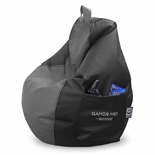 Social HAPPERS Puff Gamer Gris XL. Sillón Gaming para Jugar con tu Consola