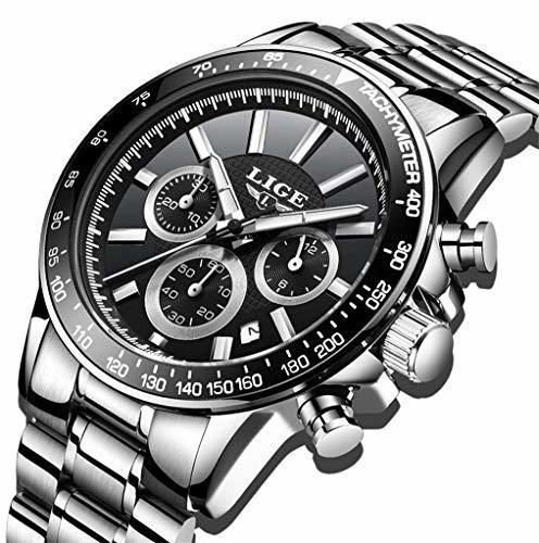 Relojes para Hombre Acero Inoxidable Impermeable Reloj Hombres Marca LIGE Cronógrafo Cuarzo
