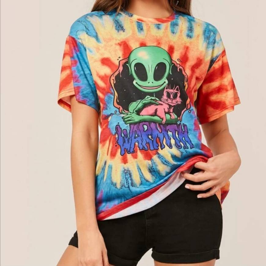 Fashion Camiseta de tie dye con estampado de extraterrestre 🛸 