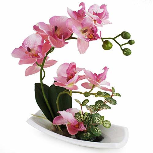 Producto True Holiday Flores Artificiales de orquídea con jarrón de Porcelana Blanca