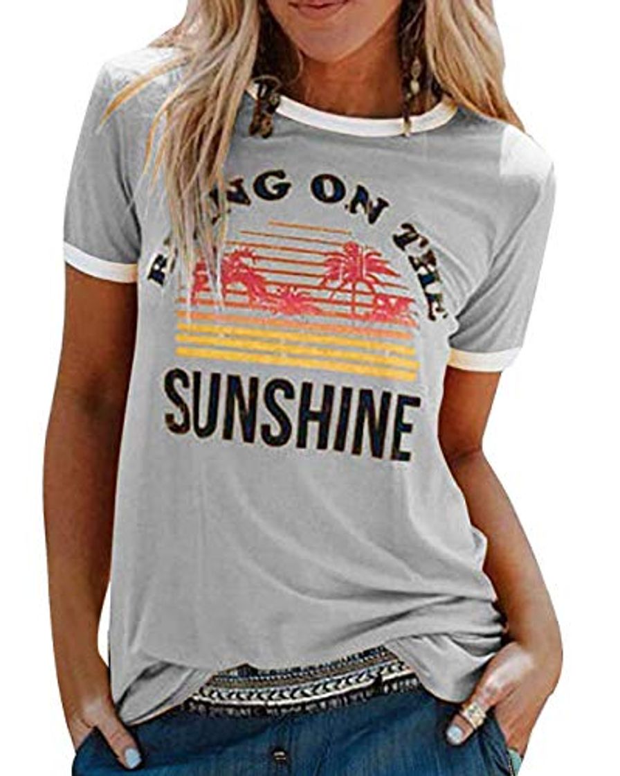 Fashion heekpek Camisetas Mujer Manga Corta Verano Camisetas Tops Algodón Amisetas de Impresión Manga Corta T Shirt Mujer Remeras Top Cuello Redondo Ocasionales Blusas Deportiva Moda Camisas