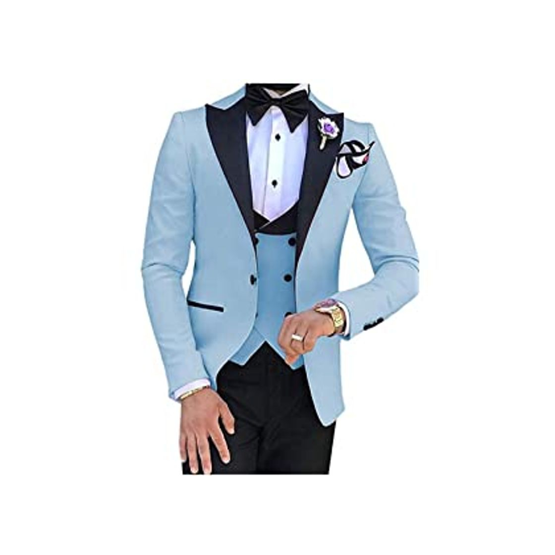 Producto QZI Hombre Traje de 3 Piezas Elegante Sólido Slim Fit Single Breasted Chaqueta de Fiesta Chaleco Conjunto de Pantalones