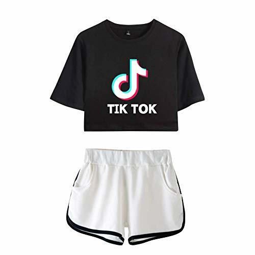 Camiseta y Pantalones Cortos Set TIK TOK Impresa Crop Top T-Shirt