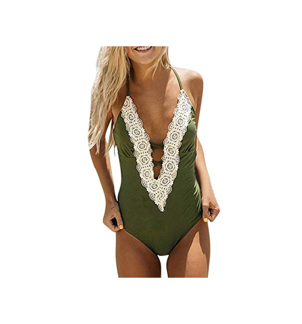 Producto heekpek Traje de Baño Una Pieza para Mujer Encaje Sexy V Cuello Bikin Conjuntos Push Up Acolchado Ropa de Playa Tanga Bikini Monokini Traje de Baño