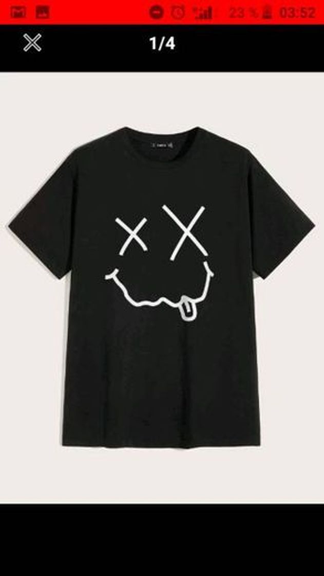 Fashion CAMISETA HOMBRE, MANGA CORTA CON UNA CARA EMOJI BLANCA.SHEIN