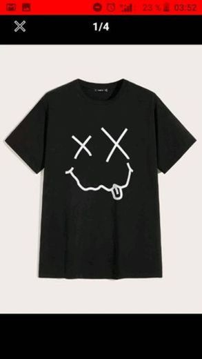 CAMISETA HOMBRE, MANGA CORTA CON UNA CARA EMOJI BLANCA.SHEIN