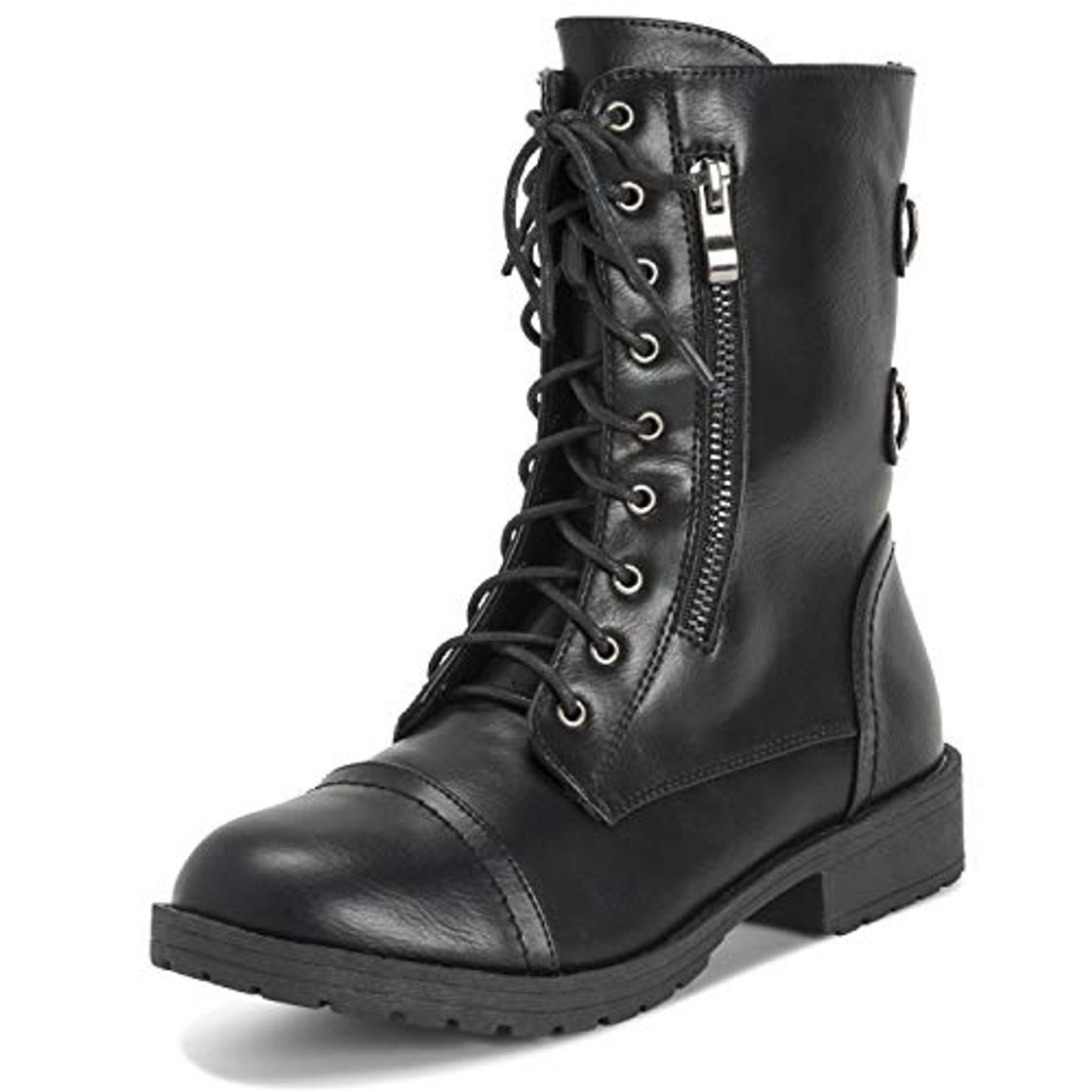 Fashion Mujer Outside Pocket Zip Combate Militar Moda Invierno Medio Becerro Botas