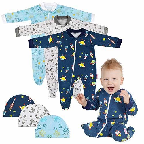 Lictin 6 Piezas Pijama para Bebé- Mameluco de Algodón con Cremallera con