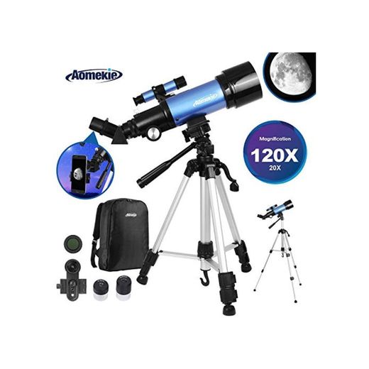 Aomekie Telescopios Astronomicos 70/400 Telescopios Niños Profesional con Adaptador de Teléfono 10X