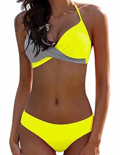 Fashion Bikini Elegante Traje de Baño Conjunto Bañador Halter Sexy Sólido para Mujer