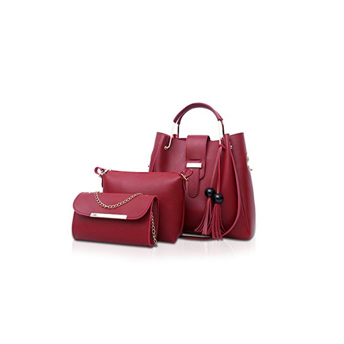 Product NICOLE & DORIS Bolsos de Mano para Mujer Bolsas de 3 Piezas Juego de Bolsos para Damas Bolsos con Cadena Bolsos con Asas Superiores Bolsos de Hombro Rojo