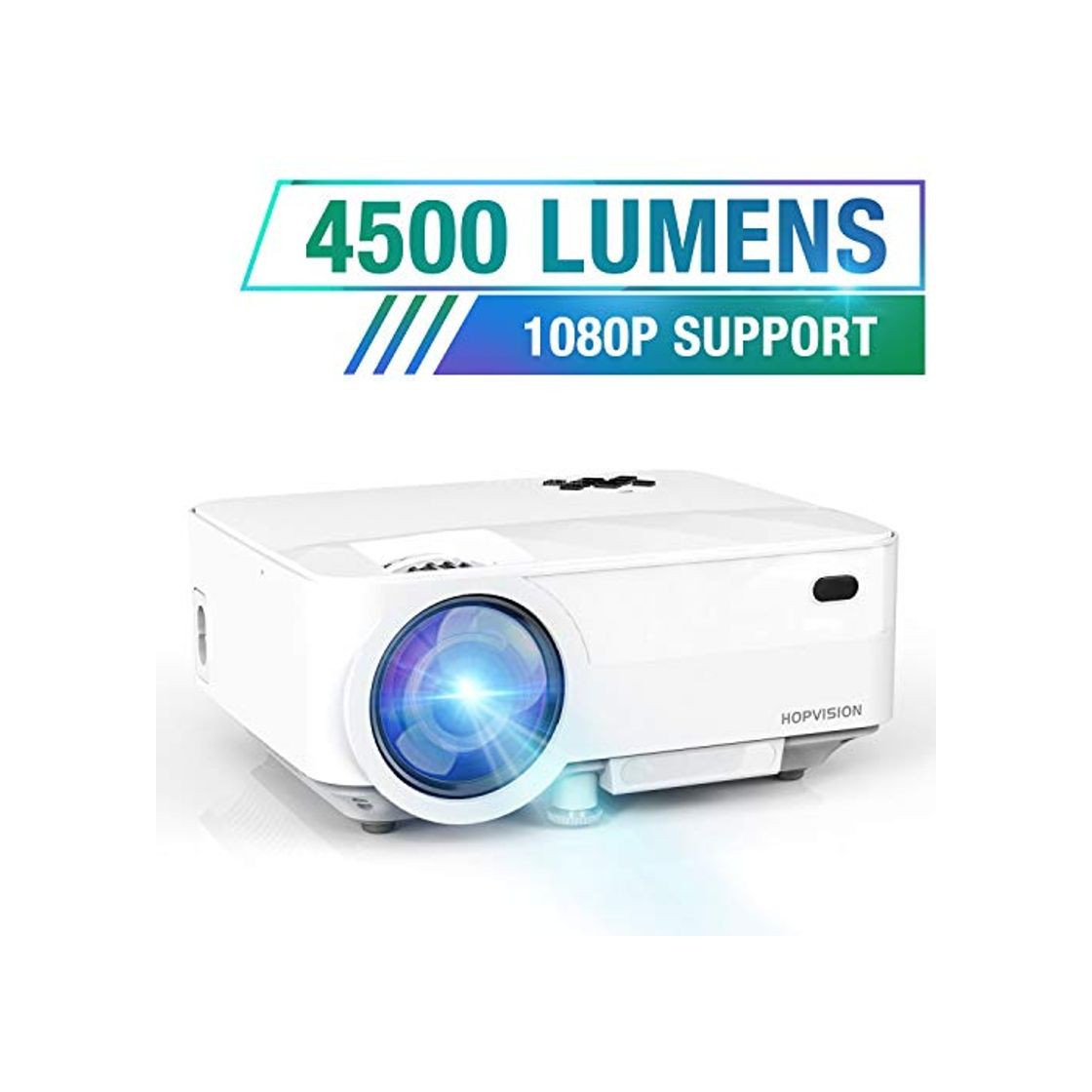 Social HOPVISION Mini Proyector 1080P Full HD,Proyector Portátil de 4500 Lúmenes con Pantalla