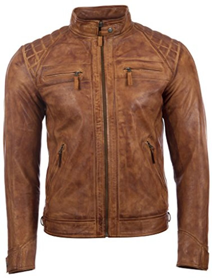 Producto Aviatrix Chaqueta Biker De Cuero Autentica para Hombre con Diseno De Hombros