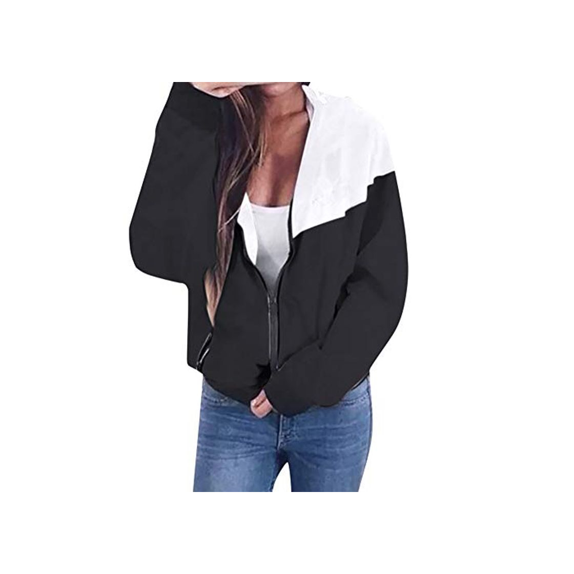 Producto Moda Sudadera Mujer con Capucha Patchwork Abrigo de Otoño Tops de Manga Larga Chaqueta de Cremallera Outwear Tops Impresión Camiseta Slim Fit Baseball Chaqueta Rompevientos vpass