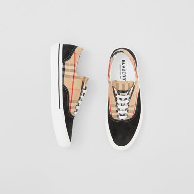 Vintage Check Cotton and Suede Sneakers in Black/archive Beige ...