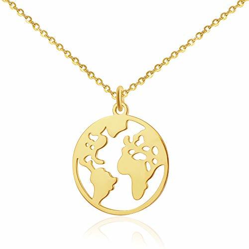 Social Good.Designs Señoras Collar con Globo terráqueo en Plata o Oro, Colgante Mapa