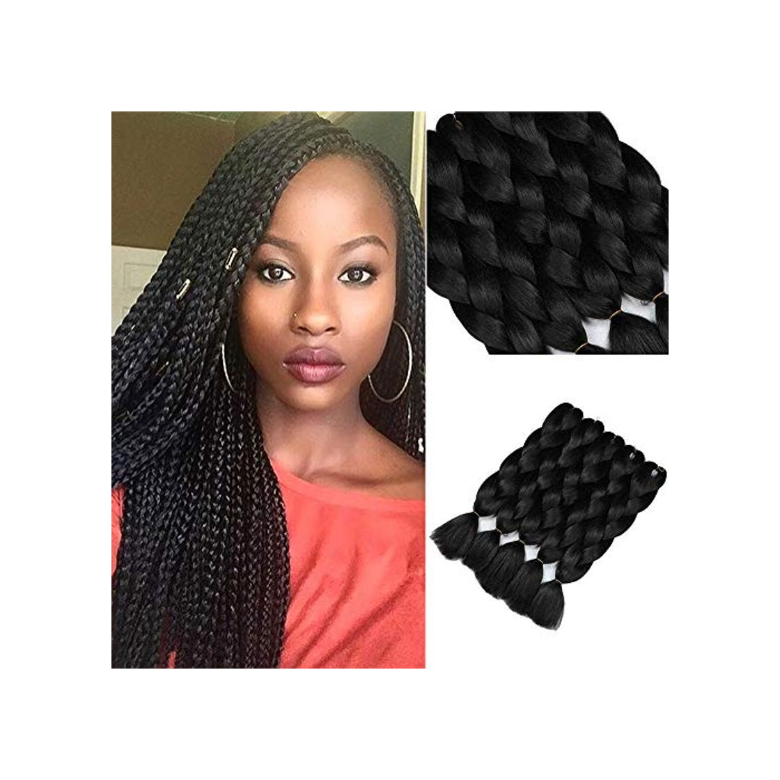 Producto YMHPRIDE 5 unidades 24 pulgadas Extensiones de pelo trenzado sintético Jumbo trenzado Kanekalon negro