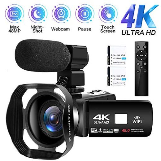 Videocámara 4K Cámara de Video Digital Ultra HD 48MP WiFi Videocamara para