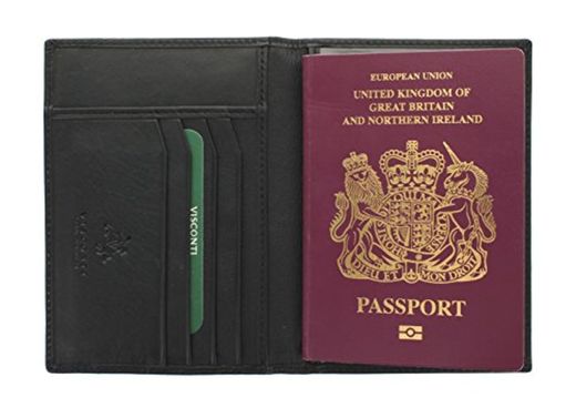 Visconti Colección Polo Porta Pasaporte de Cuero Bloqueo RFID 2201 Negro