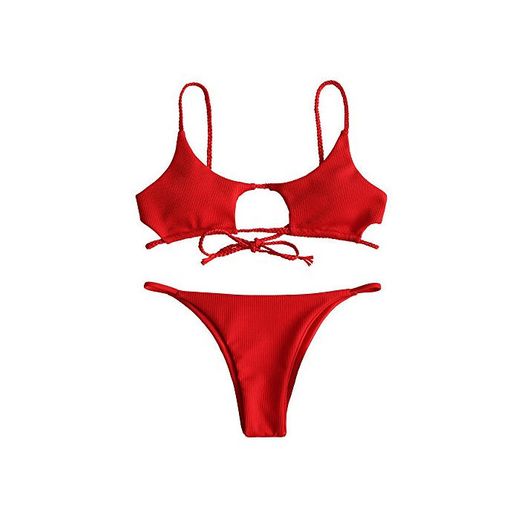 ZAFUL Conjunto de bikini con correa de espagueti sexy para mujer Rojo