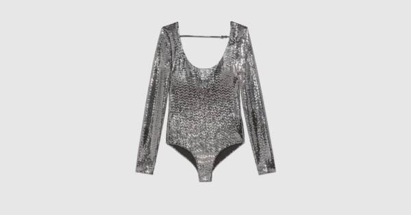 Fashion Silver Metallic dotted jersey bodysuit | GUCCI® International