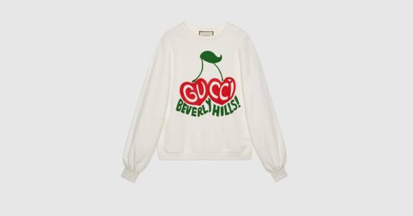 Moda White Gucci Beverly Hills cherry print sweatshirt | GUCCI ...