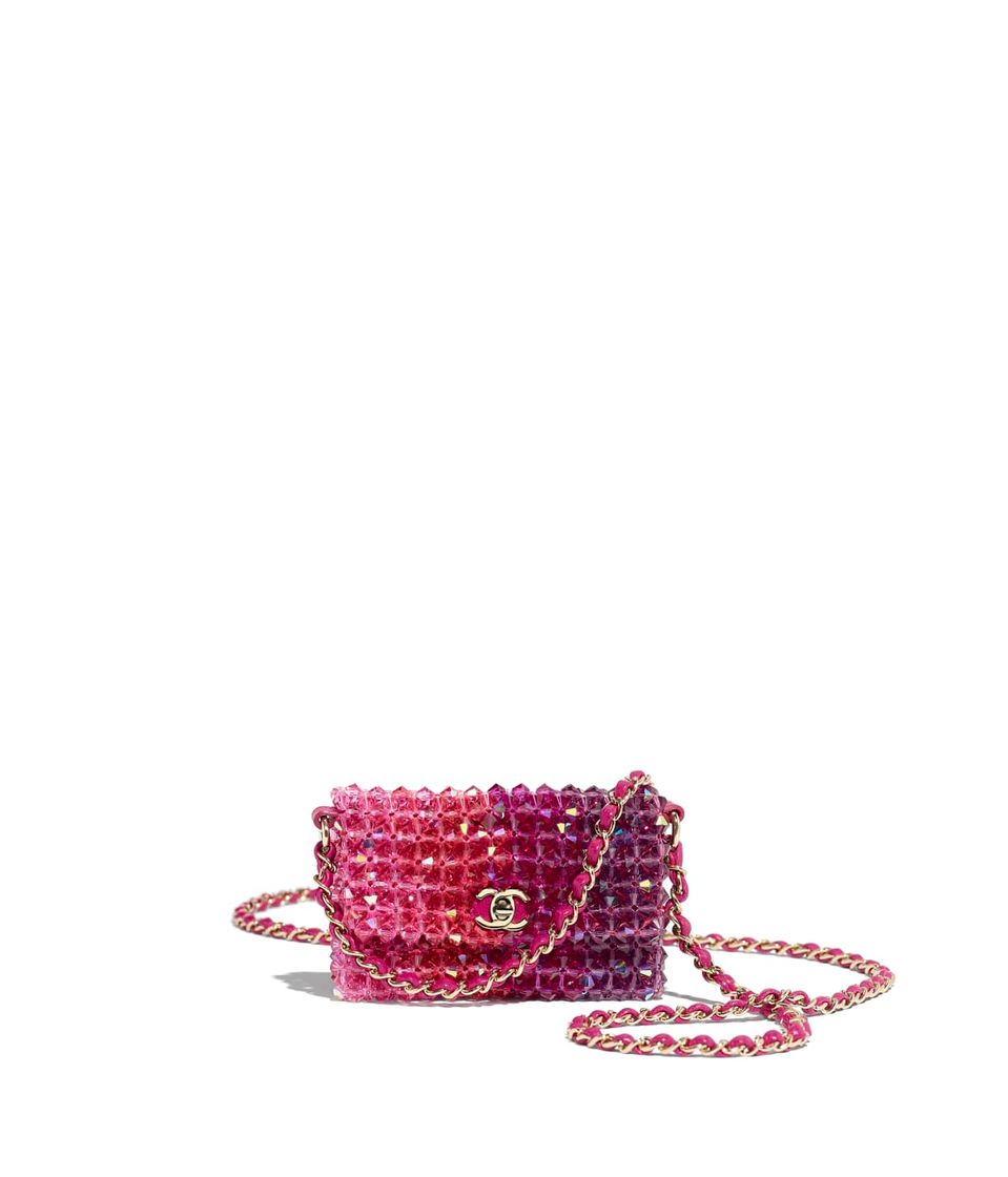 Fashion Bolso mini con solapa, cristal y metal dorado, fucsia, rosa y rosa claro